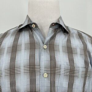 Tommy Bahama Mens Long Sleeve Button-Up Shirt M/M 100% Cotton Brown & Blue Plaid